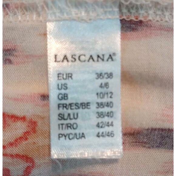 Off Shoulder Dress Sz 4/6Cream Red/Orange Blue Flowy Mini Coquette Lascana - Picture 9 of 12